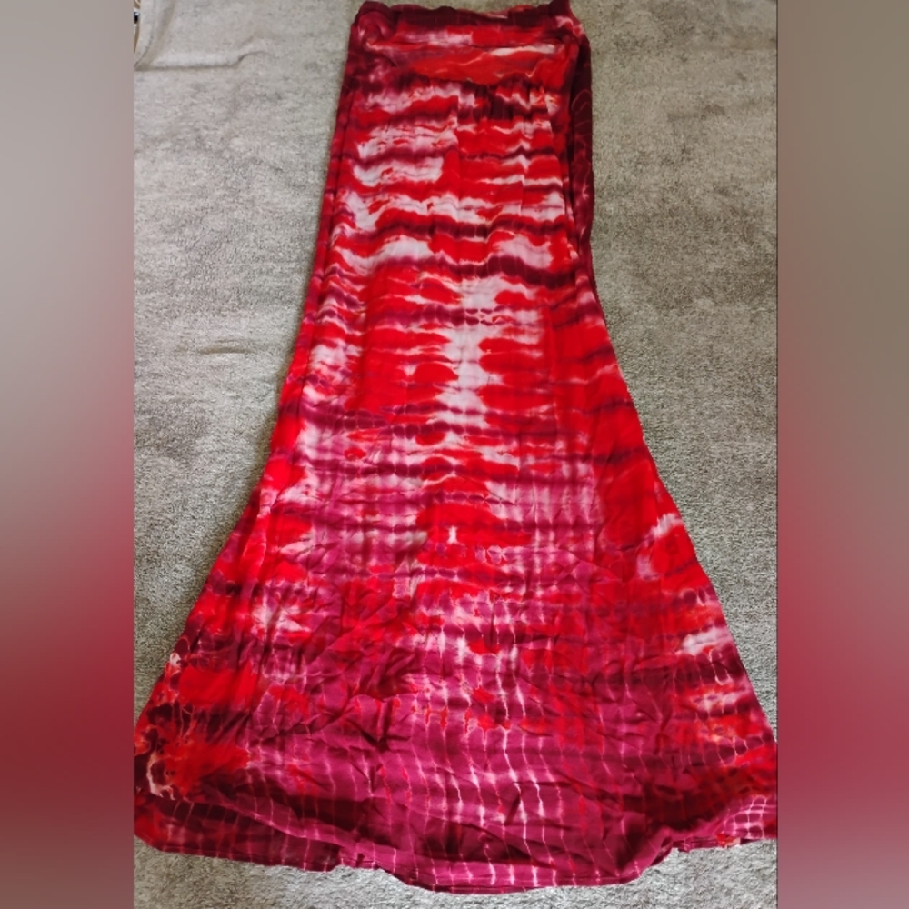 Young Fabulous & Broke Red Tie Dye Maxi Halter Strapless - Picture 2 of 9